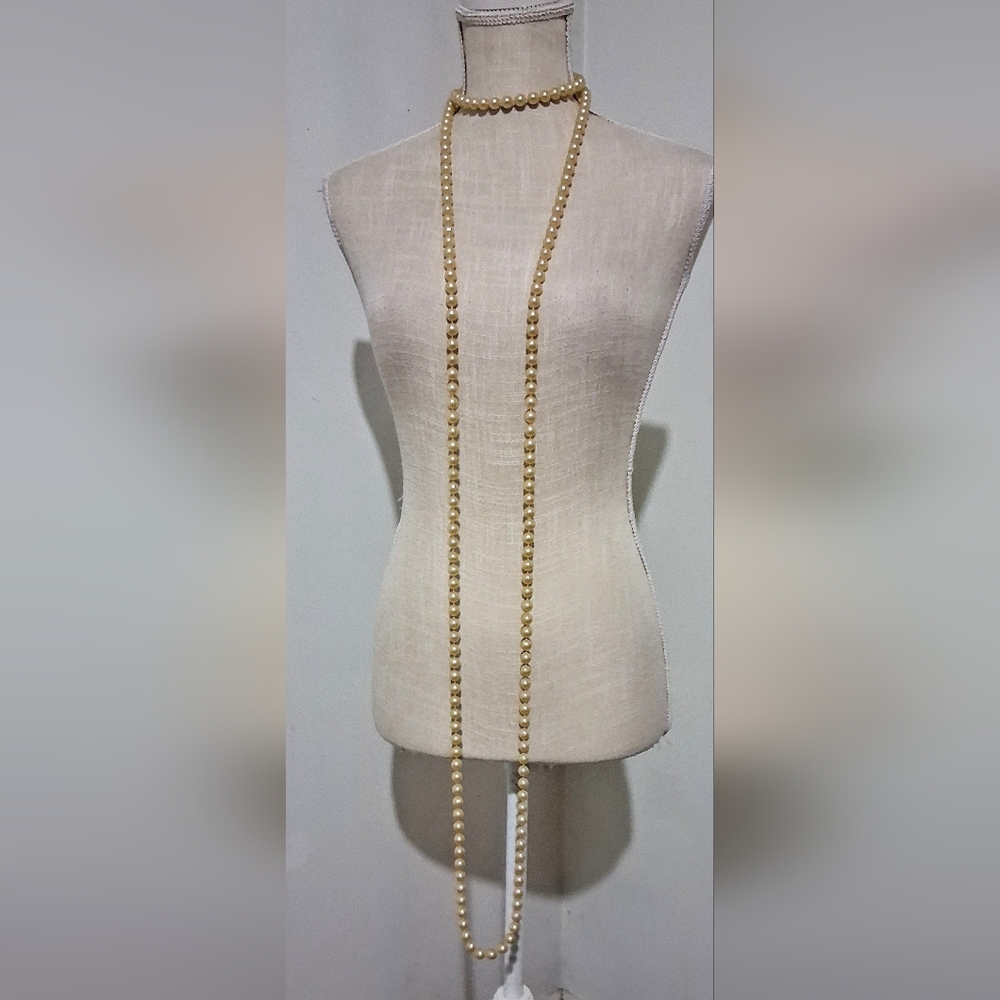 Mid Century Vintage Faux Pearl Knotted, Opera Length Necklace - 43" Drop!